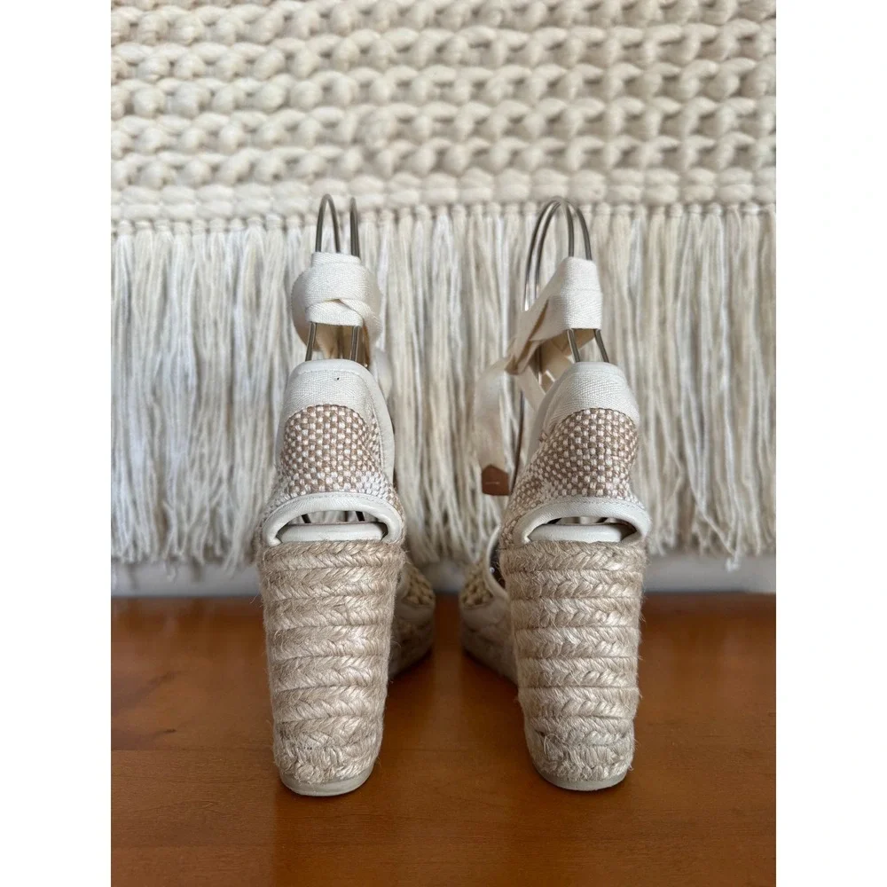 Castaner Carola Beige Jute Ankle Wrap Espadrille Platform Wedge Sandal Size 6